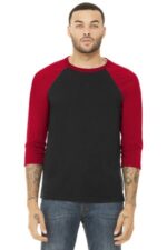 BELLA+CANVAS Unisex 3/4-Sleeve Baseball Tee. BC3200 Black/ Red