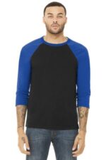 BELLA+CANVAS Unisex 3/4-Sleeve Baseball Tee. BC3200 Black/ True Royal