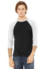 BELLA+CANVAS Unisex 3/4-Sleeve Baseball Tee. BC3200 Black/ White