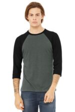 BELLA+CANVAS Unisex 3/4-Sleeve Baseball Tee. BC3200 Deep Heather/ Black