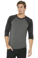 BELLA+CANVAS Unisex 3/4-Sleeve Baseball Tee. BC3200 Grey/ Charcoal-Black Triblend