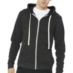 BELLA+CANVAS Unisex Triblend Sponge Fleece Full-Zip Hoodie. BC3909 Charcoal-Black Triblend