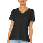 BELLA+CANVAS Women's Relaxed Jersey Short Sleeve V-Neck Tee. BC6405 Black