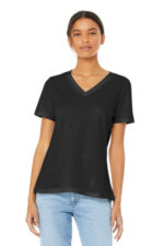 BELLA+CANVAS Women's Relaxed Jersey Short Sleeve V-Neck Tee. BC6405 Black