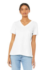 BELLA+CANVAS Women's Relaxed Jersey Short Sleeve V-Neck Tee. BC6405 White