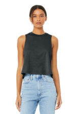 BELLA+CANVAS Women's Racerback Cropped Tank. BC6682 Dark Grey Heather