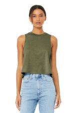 BELLA+CANVAS Women's Racerback Cropped Tank. BC6682 Heather Olive