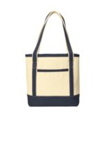 Port Authority Medium Cotton Canvas Tote. BG412 Natural/ Navy