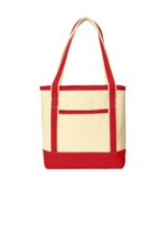 Port Authority Medium Cotton Canvas Tote. BG412 Natural/ Red