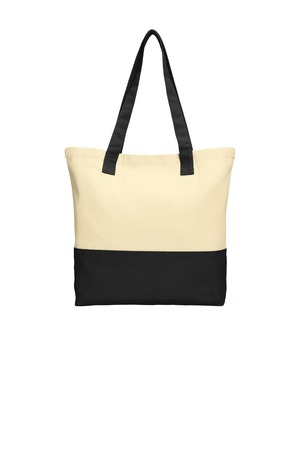 Port Authority Colorblock Cotton Tote. BG414 Natural/ Black