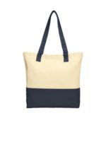 Port Authority Colorblock Cotton Tote. BG414 Natural/ Navy