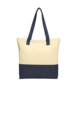 Port Authority Colorblock Cotton Tote. BG414 Natural/ Navy
