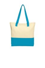 Port Authority Colorblock Cotton Tote. BG414 Natural/ Turquoise