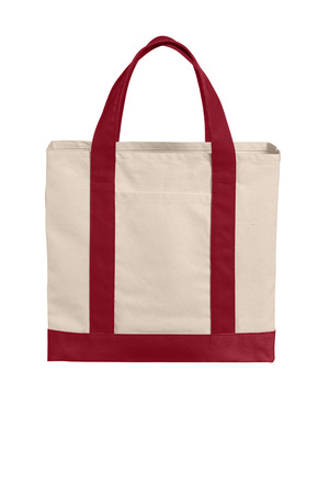 Port Authority Cotton Canvas Two-Tone Tote BG429 Natural/ Deep Red