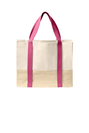 Port Authority Straw Market Tote BG450 Awareness Pink