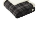 Port Authority Flannel Sherpa Blanket. BP43 Black Uneven Plaid