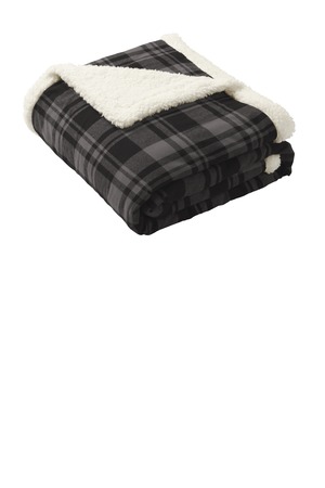 Port Authority Flannel Sherpa Blanket. BP43 Black Uneven Plaid