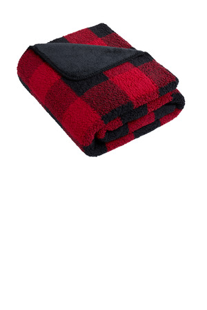 Port Authority Double-Sided Sherpa/Plush Blanket BP48 Black/ Red Buffalo Plaid