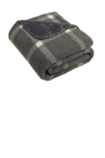 Port Authority Double-Sided Sherpa/Plush Blanket BP48 Marshmallow/ Grey Window Pane