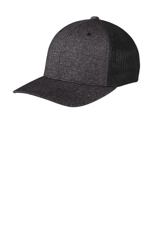 Port Authority Flexfit Melange Mesh Back Trucker Cap C302 Black/ Dark Charcoal Heather