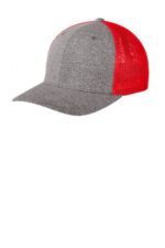 Port Authority Flexfit Melange Mesh Back Trucker Cap C302 True Red/ Grey Heather
