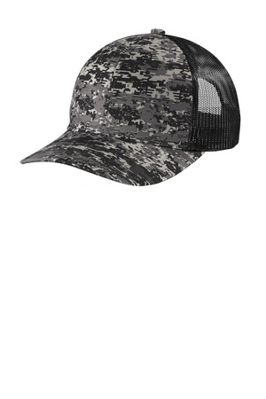 Port Authority Digi Camo Snapback Trucker Cap C404 Black Digi/ Black