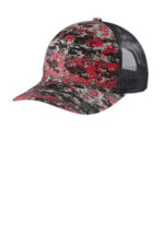 Port Authority Digi Camo Snapback Trucker Cap C404 Flame Red Digi/ Grey Steel