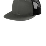 Port Authority Snapback Flat Bill Trucker Cap C407 Grey Steel/ Black