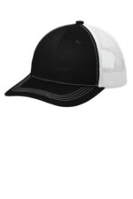 Port Authority Unstructured Snapback Trucker Cap C409 Black/ White