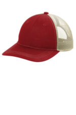 Port Authority Unstructured Snapback Trucker Cap C409 Flame Red/ Tan