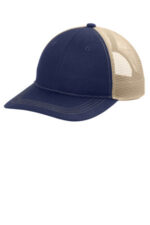 Port Authority Unstructured Snapback Trucker Cap C409 True Navy/ Tan