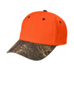Port Authority Enhanced Visibility Cap with Camo Brim. C804 Orange Blaze/ Realtree Xtra