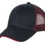 Port Authority Double Mesh Snapback Sandwich Bill Cap. C818 Black/ Red