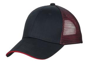 Port Authority Double Mesh Snapback Sandwich Bill Cap. C818 Black/ Red