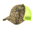 Port Authority Structured Camouflage Mesh Back Cap. C930 Mossy Oak Break-Up Country/ Neon Yellow