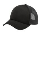 Port Authority 5-Panel Twill Foam Trucker Cap. C936 Black/ Black