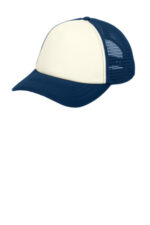 Port Authority 5-Panel Twill Foam Trucker Cap. C936 Ivory/ Navy