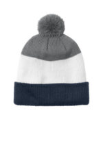 Port Authority Cozy Striped Pom Beanie C979 River Blue Navy/ Marshmallow/ Gusty Grey