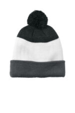 Port Authority Cozy Striped Pom Beanie C979 Storm Grey/ Marshmallow/ Charcoal Heather