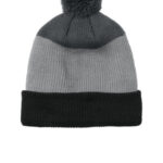 Port Authority Cozy Striped Pom Beanie C979 Deep Black/ Gusty Grey/ Storm Grey