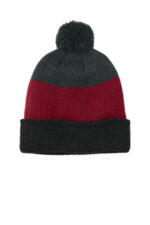 Port Authority Cozy Striped Pom Beanie C979 Deep Black/ Rich Red/ Charcoal Heather