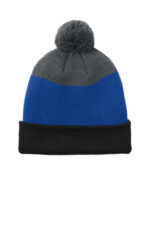 Port Authority Cozy Striped Pom Beanie C979 Deep Black/ True Royal/ Storm Grey