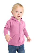 Port & Co Infant Core Fleece Full-Zip Hooded Sweatshirt. CAR78IZH Candy Pink