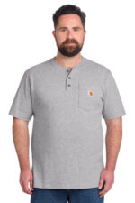 Carhartt Short Sleeve Henley T-Shirt CTK84 Heather Grey