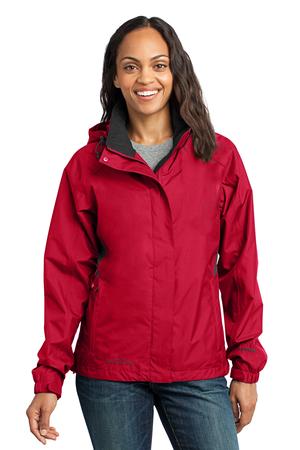 Eddie Bauer Women's Rain Jacket. EB551 Radish/ Grey Steel