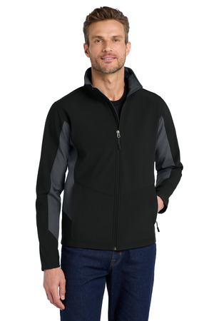 J318 - Black/ Battleship Grey Port Authority Core Colorblock Soft Shell Jacket. J318 Black/ Battleship Grey