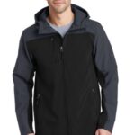 Port Authority Hooded Core Soft Shell Jacket. J335 Black/ Battleship Grey