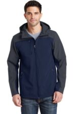 Port Authority Hooded Core Soft Shell Jacket. J335 Dress Blue Navy/ Battleship Grey