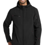 Port Authority Textured Hooded Soft Shell Jacket. J706 Black/ Engine Red