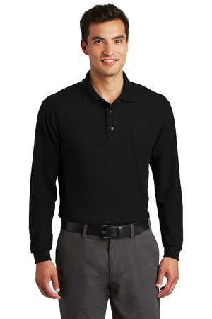 K500LSP - Black Port Authority Long Sleeve Silk Touch Polo with Pocket. K500LSP Black